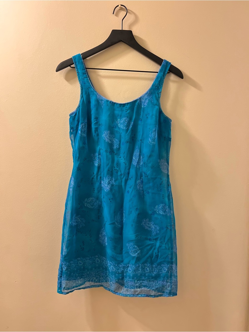 Vintage 90s All That Jazz Turquoise Blue Sleeveless Sheath Dress